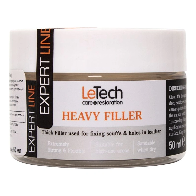 LeTech Leather Heavy Filler White - жидкая кожа для ремонта (густой состав), белый, 50 мл - 1