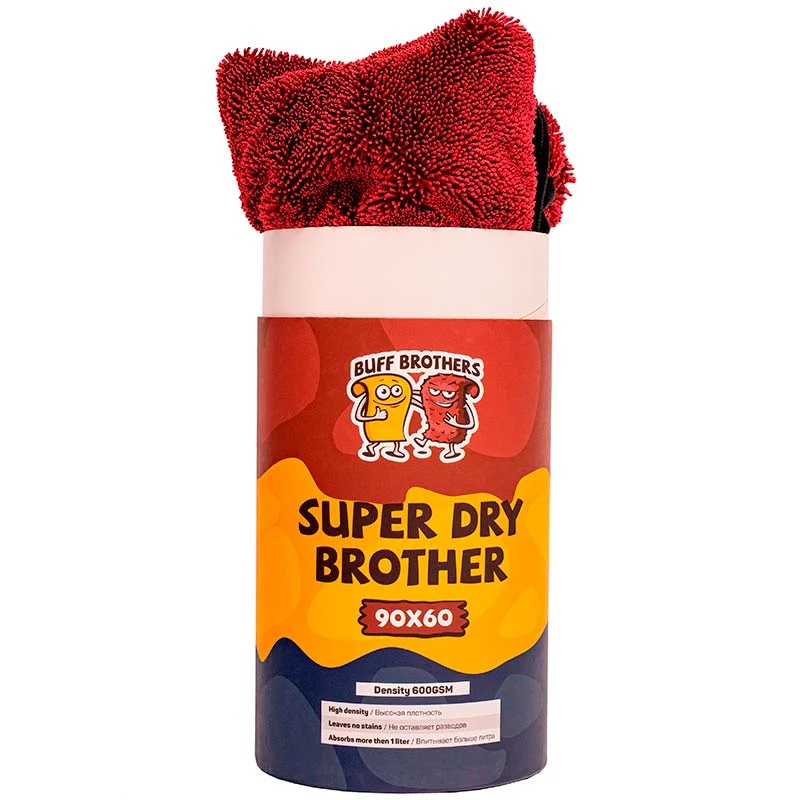 Buff Brothers Super Dry Brother Maroon - Односторонняя микрофибра для сушки, бордовая, 90x60 см