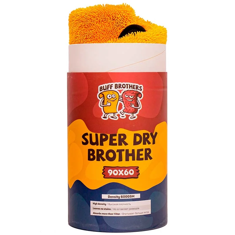 Buff Brothers Super Dry Brother Gold - Односторонняя микрофибра для сушки, синяя, 90x60 см