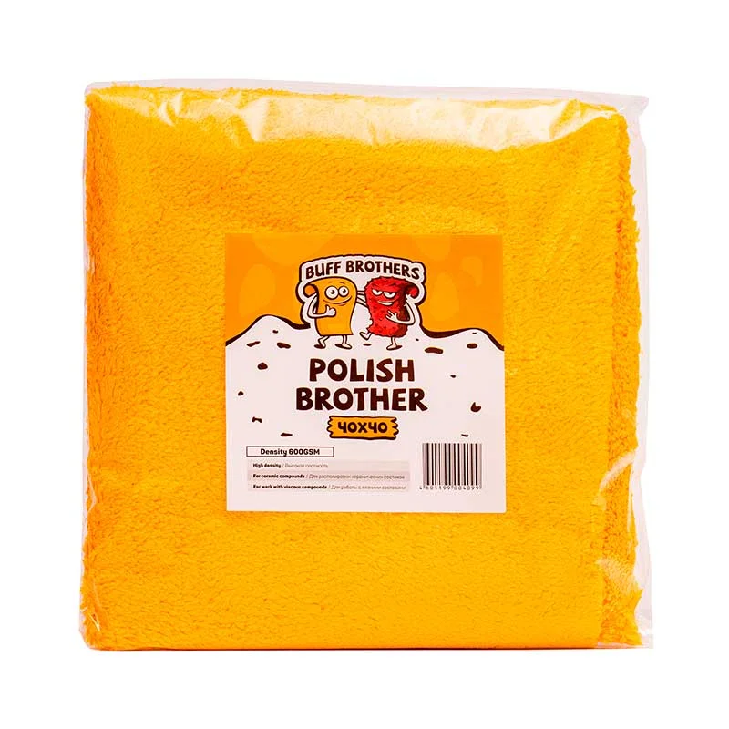 Buff Brothers Polish Brother  Gold - Полировальная двухсторонняя микрофибра с низким ворсом, золотая, 40x40 см - 2