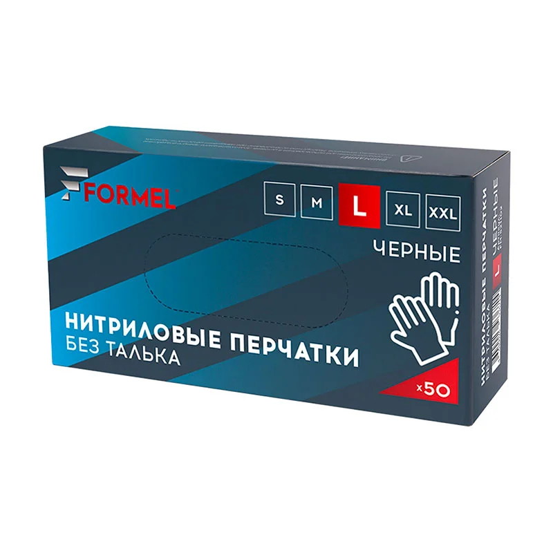 Formel Перчатки нитриловые, черные, размер XL, 50 шт