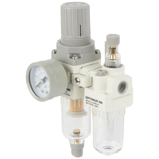 AC2010-02 Блок подготовки воздуха 1/4" с фильтром, манометром, маслораспылителем и регулятором давления - 1