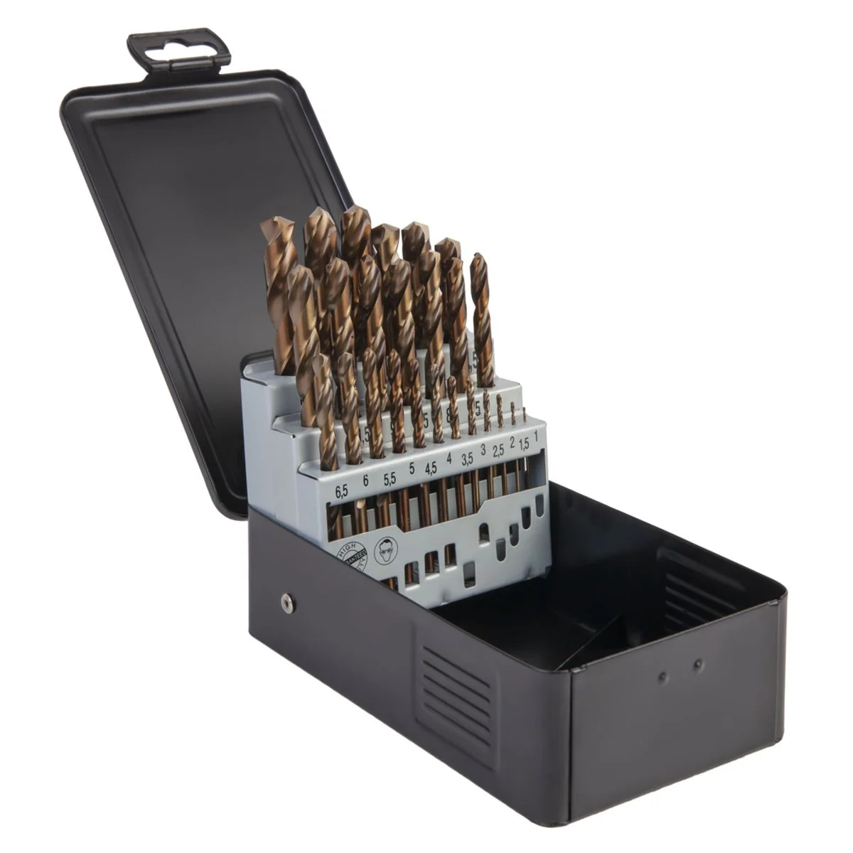 WDK-DC25 Набор сверл по металлу 1-13 мм, шаг 0.5 мм, HSS-Co, 25 предметов, металлический кейс