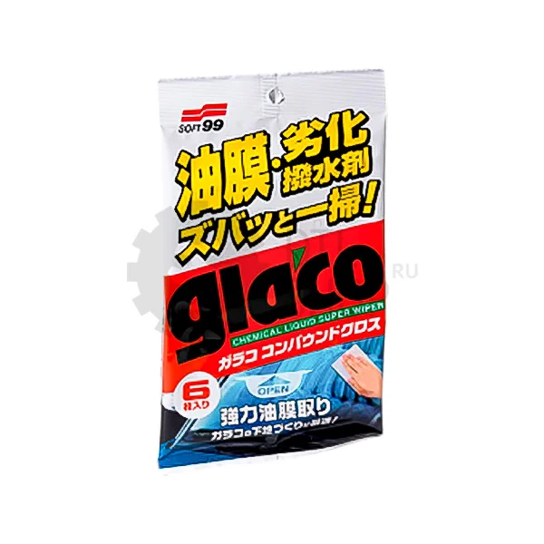SOFT99 Glaco Compound Sheet - Салфетки для стекол очищающие, 6 шт