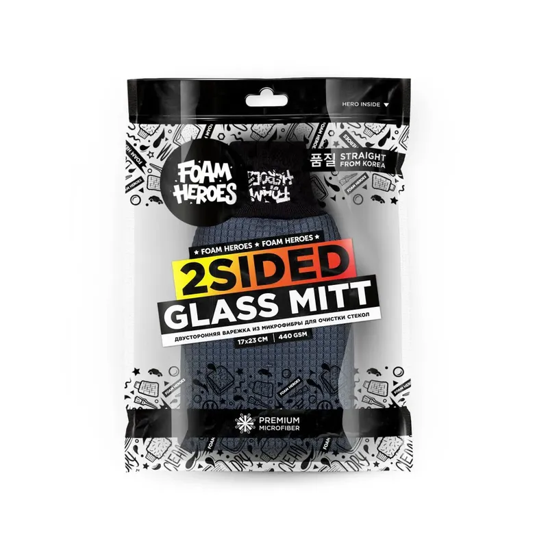 Foam Heroes 2Sided Glass Mitt - двусторонняя варежка из микрофибры для очистки стекол 17х23 см, 440 гр/м2 - 1