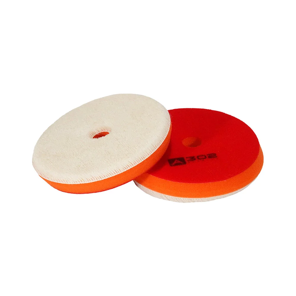A302 Wool Cutting Pad - Меховой полировальный круг на поролоне, белый на оранжевом, ворс 7 мм, 135 мм