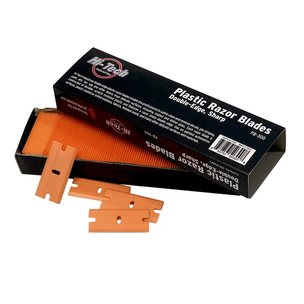 Hi-Tech HTI Plastic Razor Blades - Пластиковый скребок для удаления краски и клея с ЛКП, двусторонний, 100 шт